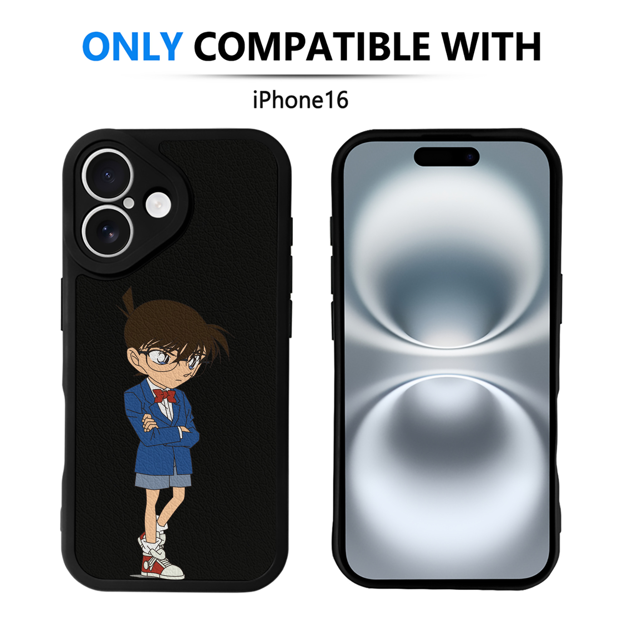 （画像用） 名探偵コナン 江戸川 コナン Detective Conan Conan Edogawa 【iPhone 16シリーズ対応】シリコンスマホケース（レザー調） 材質：シリコン